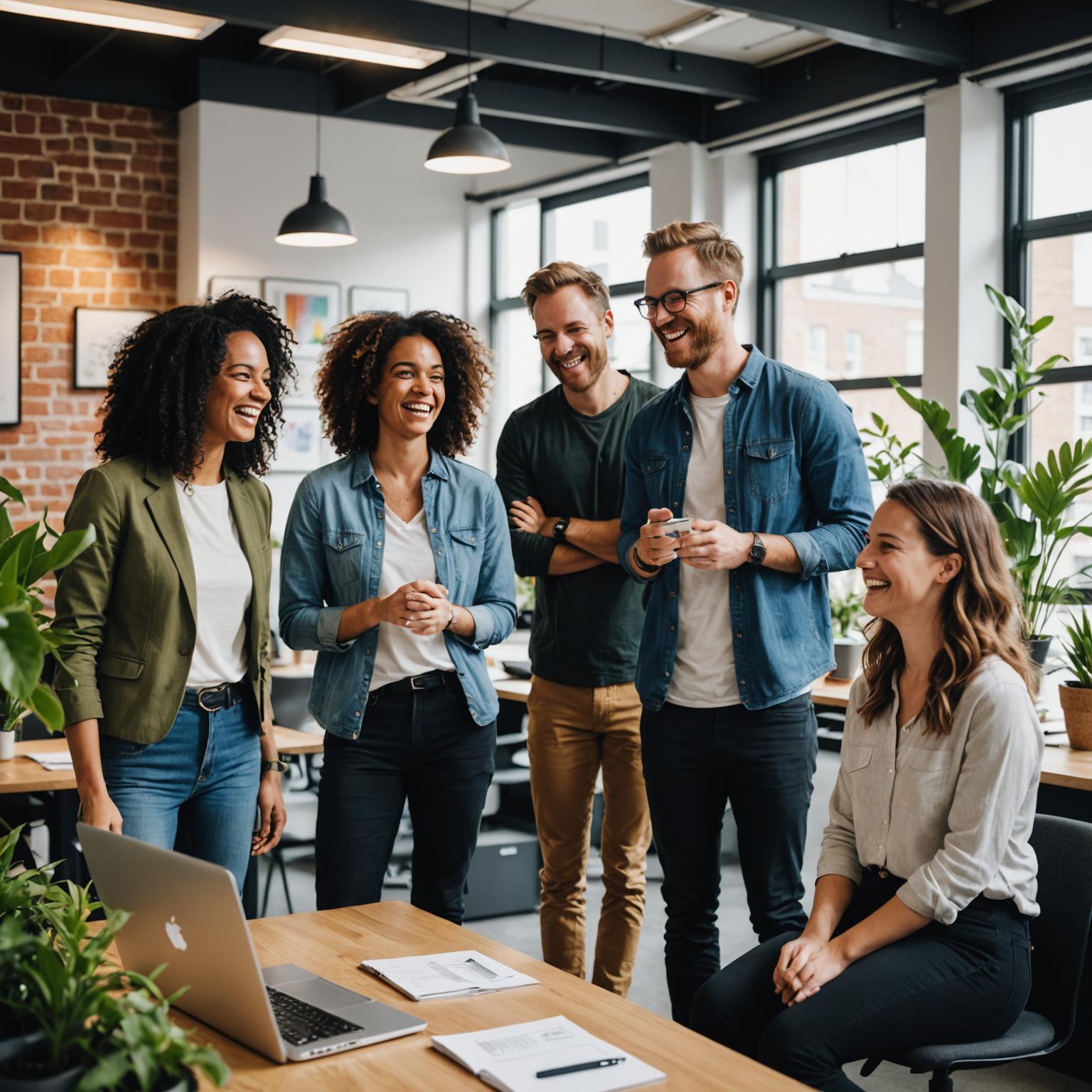BrandForge Creative team collaborating in a bright, open studio environment