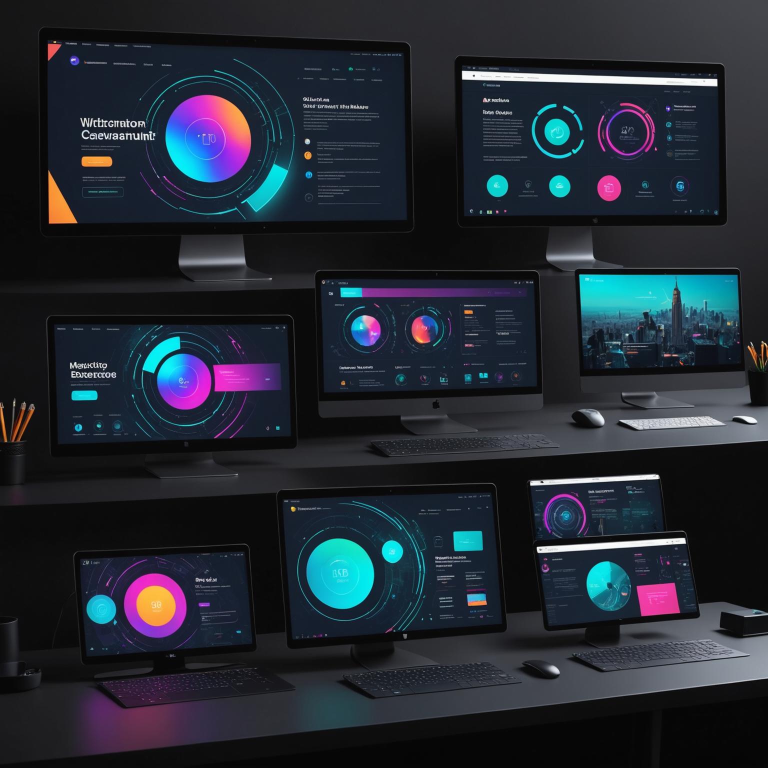 Digital design mockups on multiple screens