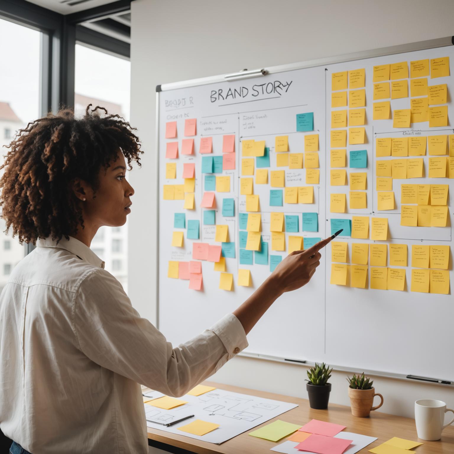 Person presenting a brand story on a whiteboard