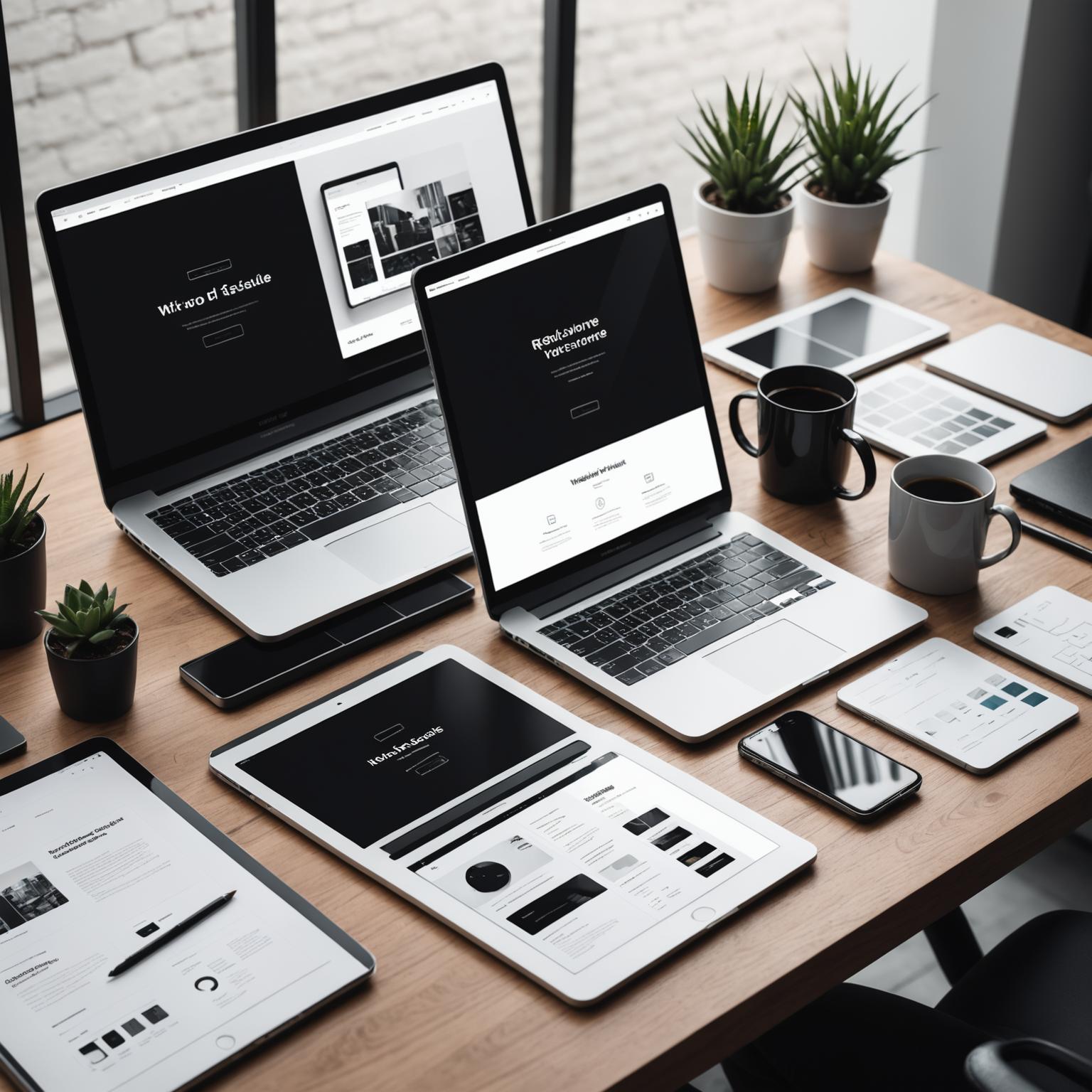 Responsive website designs displayed across desktop, tablet, and mobile screens
